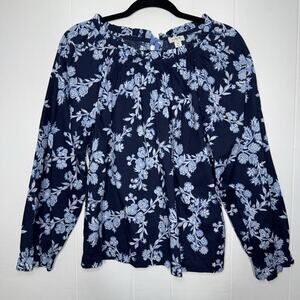 J. Crew Women’s Cotton Floral Blouse Top Blue Size Medium